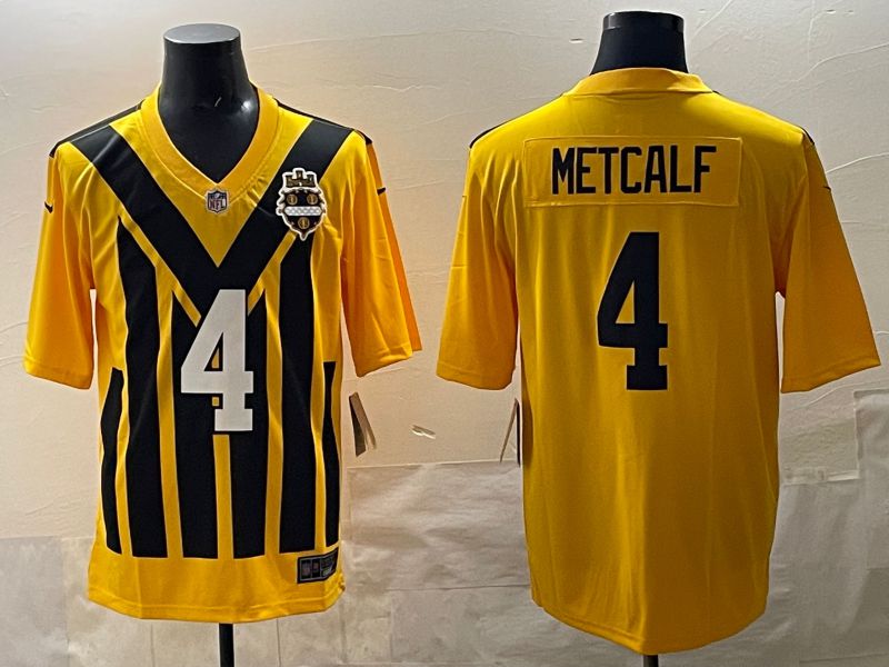 Men 2025 Pittsburgh Steelers 4 Metcalf Yellow Retro Nike Limited NFL Jersey style 02